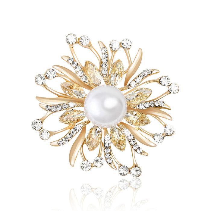 Alloy Pearl Rhinestone Eternal Flower Brooch Pin For Women's Clothing