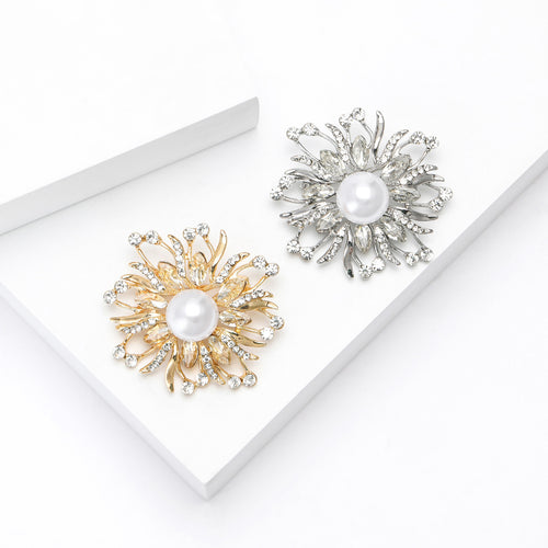 Alloy Pearl Rhinestone Eternal Flower Brooch Pin For Women's Clothing