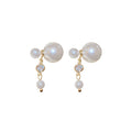 French Chic Faux Pearl Zircon Double Sided Stud Earrings With Silver Pin Geometric Round Design view 5