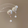 French Chic Faux Pearl Zircon Double Sided Stud Earrings With Silver Pin Geometric Round Design view 4