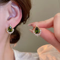 18K Gold Plated Copper Zircon Teardrop Stud Earrings Vintage Elegant Silver Post Jewelry view 2
