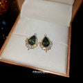 18K Gold Plated Copper Zircon Teardrop Stud Earrings Vintage Elegant Silver Post Jewelry view 3