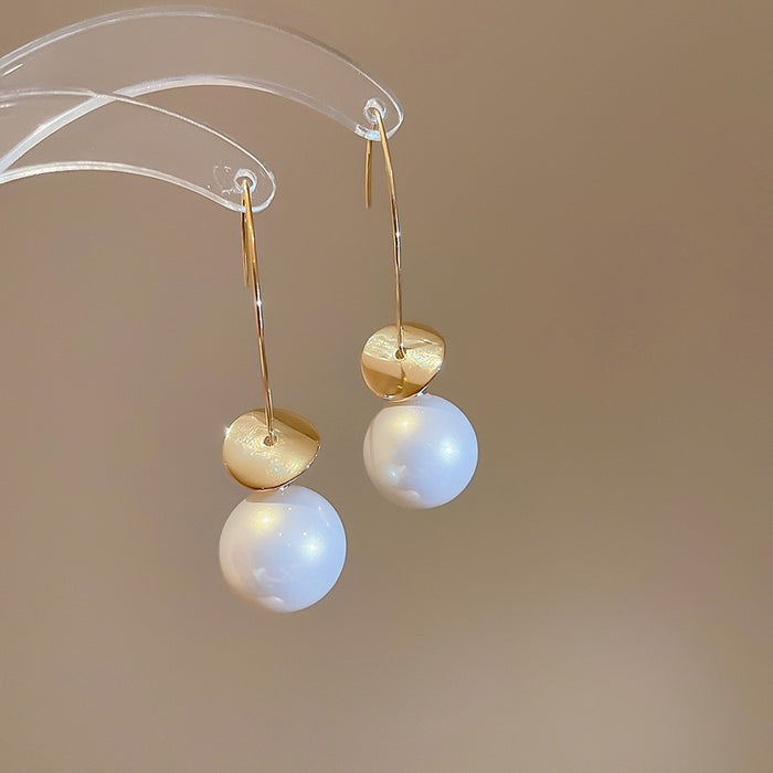 Light Luxury Gold Sequin Faux Pearl Geometric Round Hook Earrings For Women