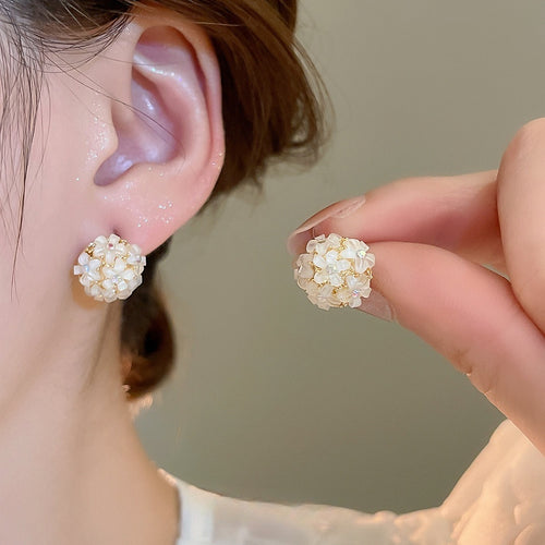 18K Real Gold Plated Alloy Flower Stud Earrings With Silver Pins, Light Luxury Sweet Fashion Jewelry