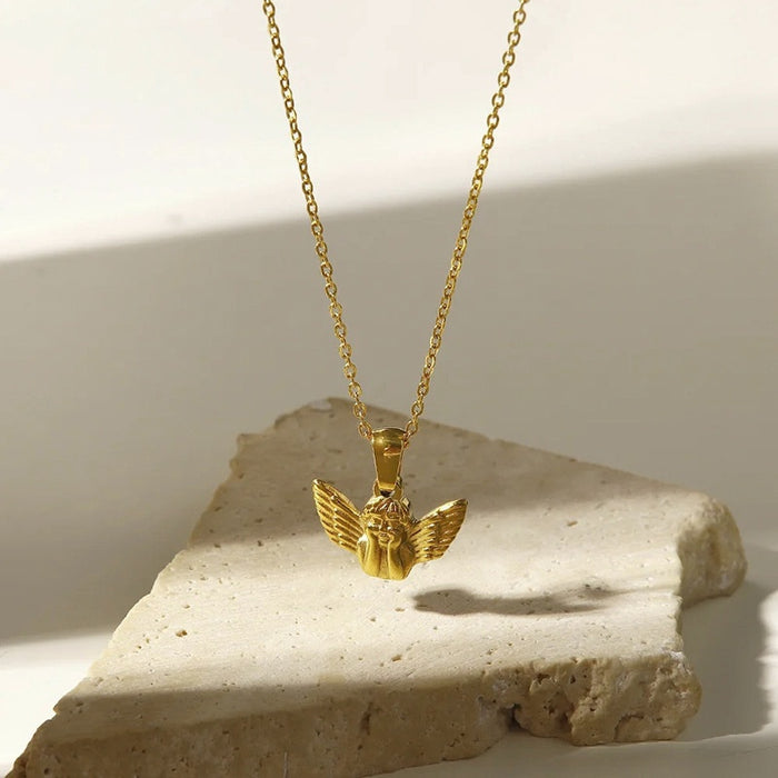 European Light Luxury Womens Necklace With 3D Cute Angel Pendant, Vintage Metal Jewelry