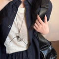 Alloy Bow Charm Sweater Necklace With Braided Heart Bag Pendant Minimalist Fashion Clavicle Chain view 4