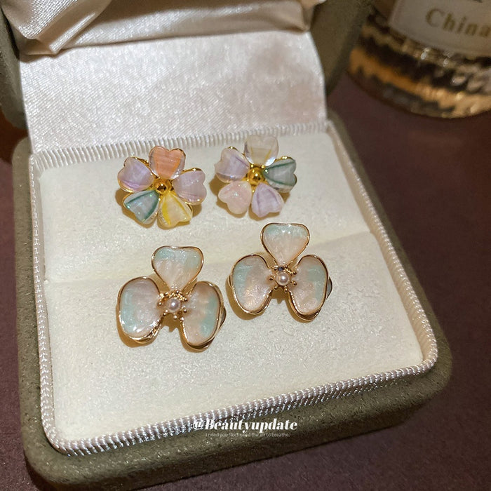 18K Gold Plated Acrylic Colorful Flower Stud Earrings For Women Fashion OL Light Luxury