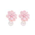 Sweet Resin Flower Pearl Pendant Drop Earrings With Silver Needle Pins view 5