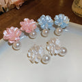 Sweet Resin Flower Pearl Pendant Drop Earrings With Silver Needle Pins view 2