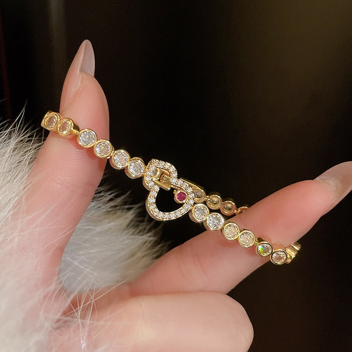 Gold Plated Copper Zircon Gourd Hollow Bangle French Light Luxury Geometric Bracelet For Women