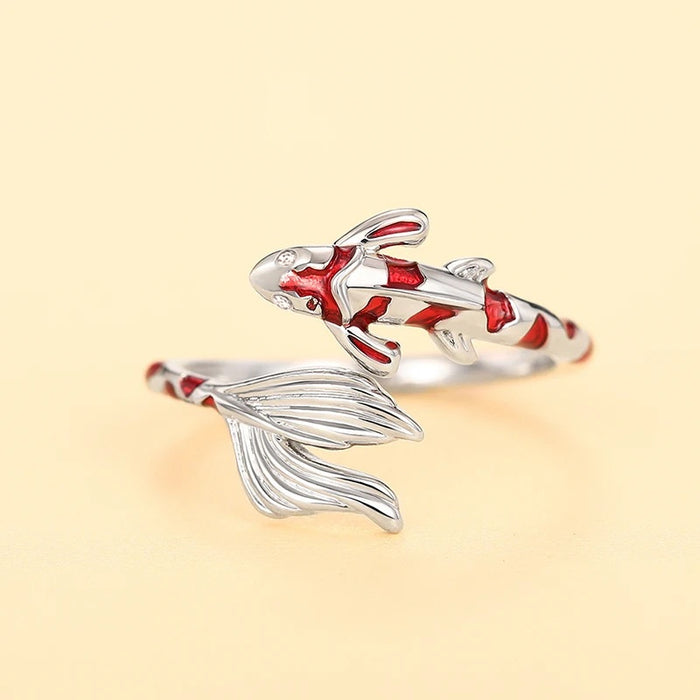 Lucky Koi Fish Open Adjustable Ring For Women, Fashion Personalized Good Luck Finger Jewelry