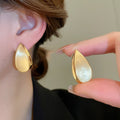 18K Gold Plated Brushed Metal Teardrop Stud Earrings With Silver Pins Vintage Light Luxury view 3
