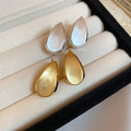 18K Gold Plated Brushed Metal Teardrop Stud Earrings With Silver Pins Vintage Light Luxury view 2