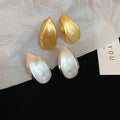 18K Gold Plated Brushed Metal Teardrop Stud Earrings With Silver Pins Vintage Light Luxury view 4