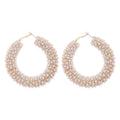 Korean Japanese Faux Pearl Rhinestone Round Hoop Earrings Sweet Elegant Light Luxury Designer Style view 5