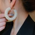 Korean Japanese Faux Pearl Rhinestone Round Hoop Earrings Sweet Elegant Light Luxury Designer Style view 3