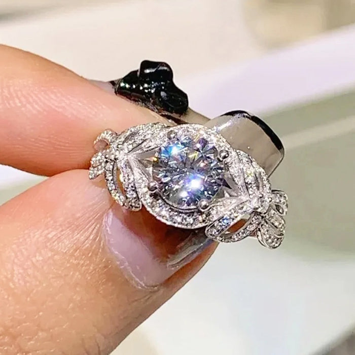 Sweet Princess Bow Geometric Ring For Women Elegant Fairy Style Light Luxury Jewelry