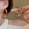 2026 New Colorful Crystal Round Hoop Earrings With Silver Pins Retro Niche Design For Women view 2