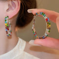 2026 New Colorful Crystal Round Hoop Earrings With Silver Pins Retro Niche Design For Women view 4