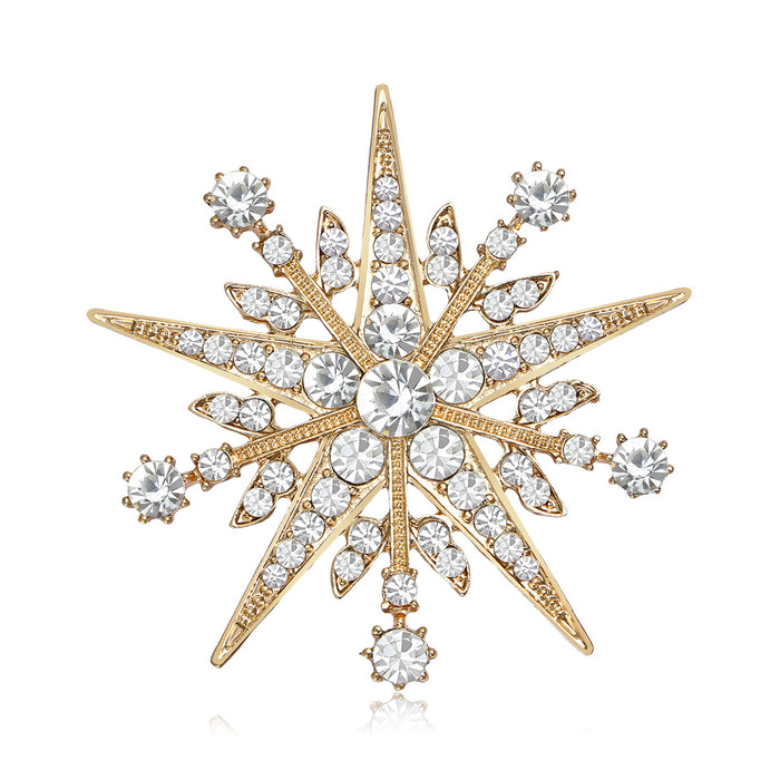 Alloy Rhinestone Snowflake Brooch Pin For Elegant Women Clothing Decor