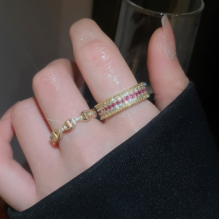 18K Gold Plated Copper Zircon Hollow Open Geometric Circle Ring For Women