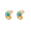 18K Gold Plated Copper Oval Turquoise Stud Earrings With Silver Posts Vintage Minimalist Jewelry view 5