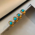 18K Gold Plated Copper Oval Turquoise Stud Earrings With Silver Posts Vintage Minimalist Jewelry view 3