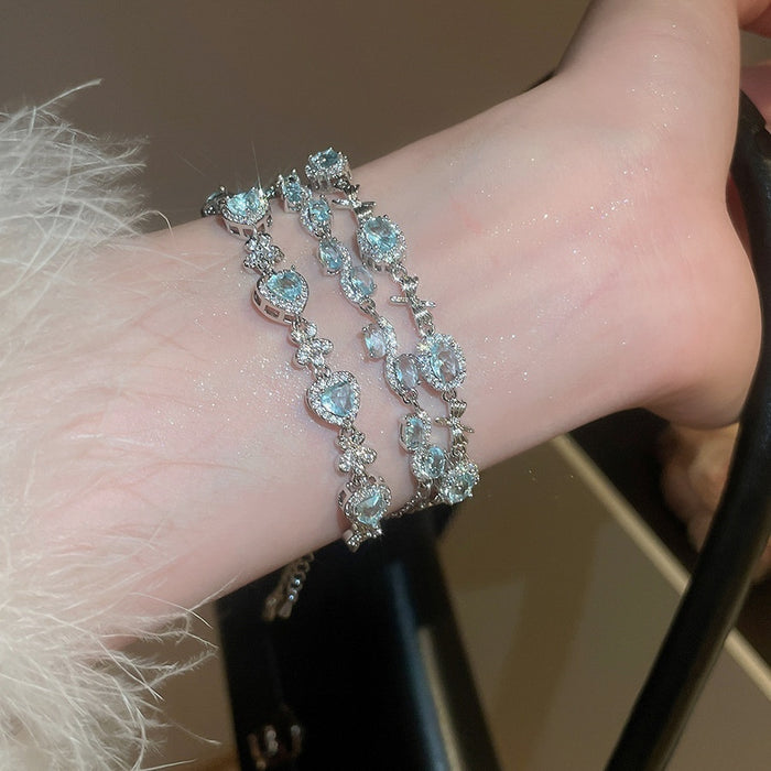 Aquamarine Zircon Oval Bow Bangle Delicate Light Luxury Fashion OL Jewelry