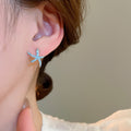Korean Style Blue Zircon Starfish Stud Earrings Copper Elegant Fashion Designer Jewelry view 3