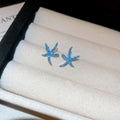Korean Style Blue Zircon Starfish Stud Earrings Copper Elegant Fashion Designer Jewelry view 2