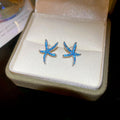 Korean Style Blue Zircon Starfish Stud Earrings Copper Elegant Fashion Designer Jewelry view 4