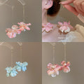 Sweet Fabric Flower Pearl Tassel Drop Earrings Beach Vacation Ear Hook Jewelry For Women view 1