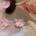 Sweet Fabric Flower Pearl Tassel Drop Earrings Beach Vacation Ear Hook Jewelry For Women view 4