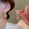 Natural Zircon Firework Flower Tassel Pearl Drop Earrings Vintage Light Luxury Silver Needle Stud Style view 1
