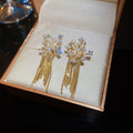 Natural Zircon Firework Flower Tassel Pearl Drop Earrings Vintage Light Luxury Silver Needle Stud Style view 2