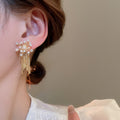 Natural Zircon Firework Flower Tassel Pearl Drop Earrings Vintage Light Luxury Silver Needle Stud Style view 3