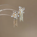 Natural Zircon Firework Flower Tassel Pearl Drop Earrings Vintage Light Luxury Silver Needle Stud Style view 4
