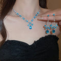 Copper Zircon Square Teardrop Necklace Earrings Jewelry Set Light Luxury Clavicle Chain view 4
