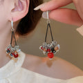Zircon Glass Bead Tassel Drop Earrings Vintage Chic Geometric Round Ear Hook Jewelry view 1