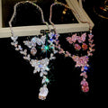 Copper Zircon Butterfly Teardrop Tassel Necklace Earrings Jewelry Set For Women Light Luxury Korean Style view 1