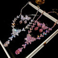 Copper Zircon Butterfly Teardrop Tassel Necklace Earrings Jewelry Set For Women Light Luxury Korean Style view 3