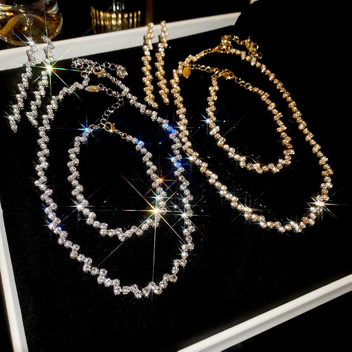 Copper Zircon Irregular Tassel Light Luxury Jewelry Set With Necklace Bracelet And Earrings