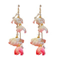 Sweet Fabric Flower Tassel Pearl Drop Earrings For Women Fashion Floral Ear Hook Jewelry view 5