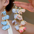 Sweet Fabric Flower Tassel Pearl Drop Earrings For Women Fashion Floral Ear Hook Jewelry view 2