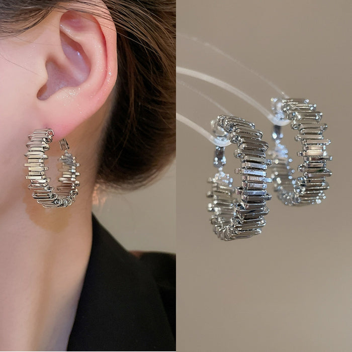 Copper Irregular Round Metal Hoop Earrings With Silver Pins Minimalist Luxury European Style