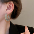 Copper Irregular Round Metal Hoop Earrings With Silver Pins Minimalist Luxury European Style view 4