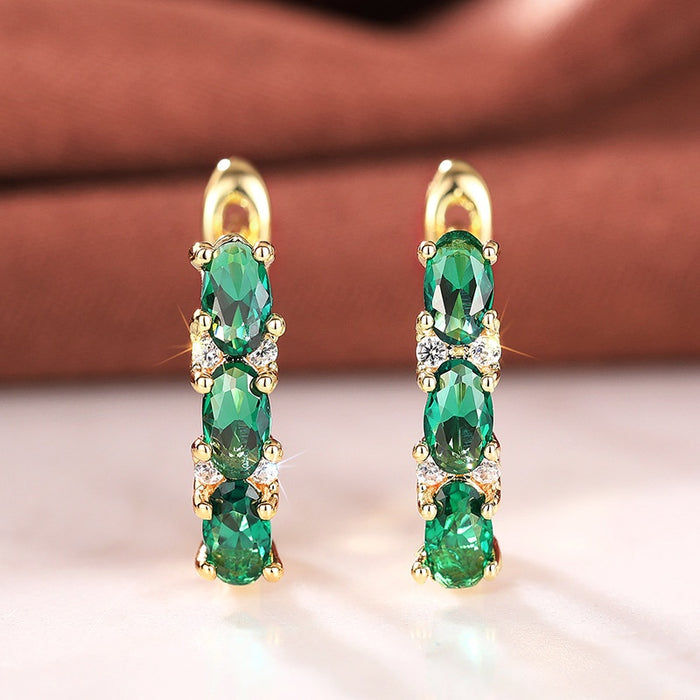 Oval Green Luxury Ear Cuffs For Women, Versatile European American Elegant Clip Earrings