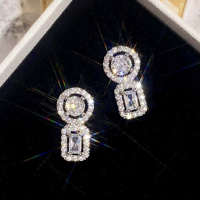 Korean Style Wedding Drop Earrings For Women With Micro Pave Zircon Geometric Light Luxury Jewelry