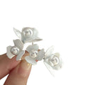 White Faux Pearl Flower C Shape Stud Earrings French Chic Floral Petal Office Jewelry view 5