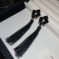 Alloy Rhinestone Irregular Geometric Tassel Drop Earrings With Silver Pins For Niche Fashion Style view 2